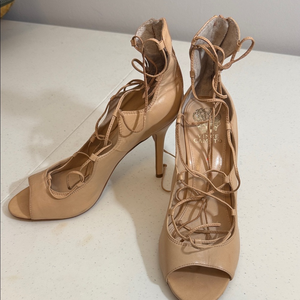 Pre Loved- Vince Camuto Nude Lace-Up Heels